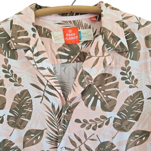 Free Planet Mens Tropical Leaf Hawaiian Print Pink/Beige Shirt Size L - Picture 7 of 11